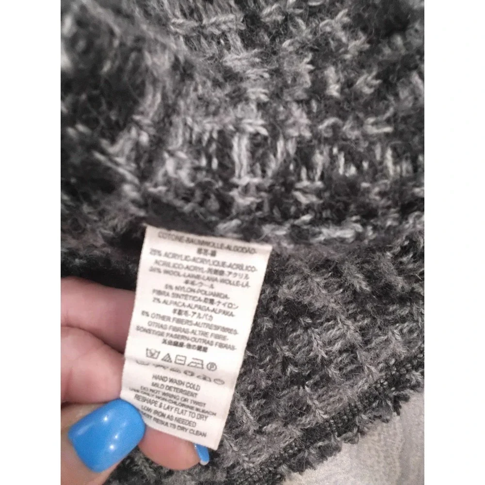 Free People Hooded Intarsia Knit Sweater Grey Black Wool Alpaca Blend Boho S